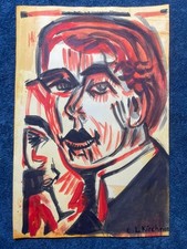 E. L. KIRCHNER drawing and painting on old paper signed stamped vintage
