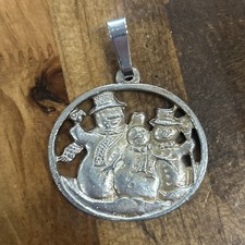 Christmas Holidays Silver Tone Snowmen Snowman Family Friends Ornament Pendant