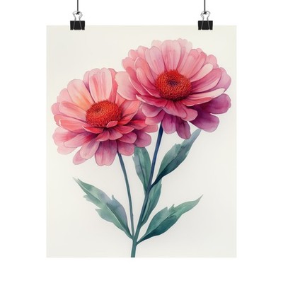 Boho Pink Aster Flower Art Print Poster, Minimalist Floral Wall Art, Botanical 3