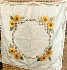 Sonka Vienna Austria Embroidered Square Sunflower Tablecloth Cover 34" x 34"