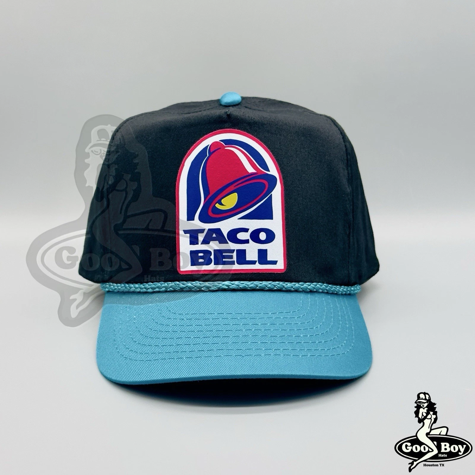 Taco Bell Hat Vintage Retro 2-Tone Black Teal Trucker Rope Snapback Cap 90s