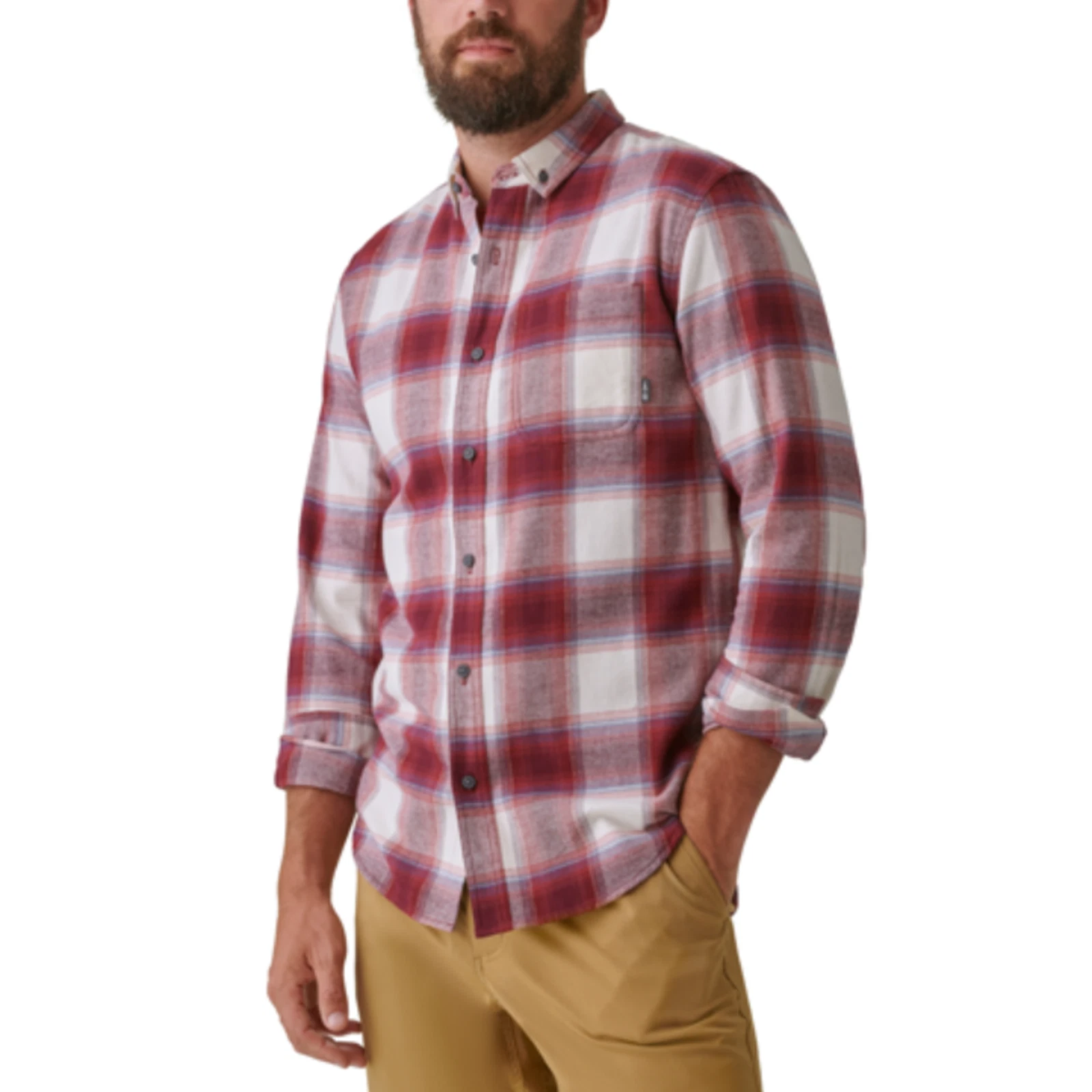 BASS OUTDOOR Men's Expedition Stretch Flannel Shirt XS Red White Plaid NWT