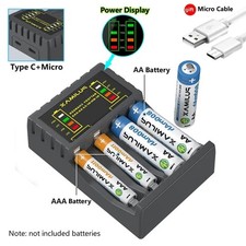 AA/AAA Battery Charger 4 Slots Intelligent LED Display Type USB C Charger For Ni