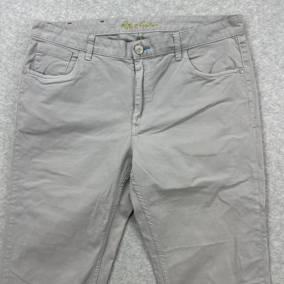 Pantalones Robert Graham Hombre 36x30 Gris Clásico Yates Elastizados Preppy Negocios Informales Foto 3 de 4