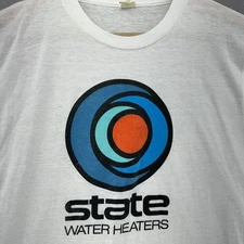VTG 80s State Water Heaters SINGLE STITCH T Shirt Mens L (medium) USA White