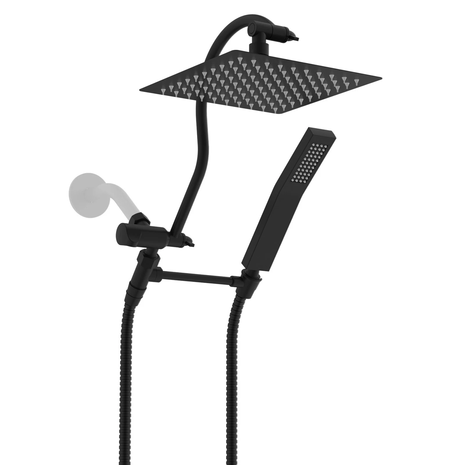 10'' High Pressure Rainfall Shower Head With Handheld Spray Combo Extension Arm