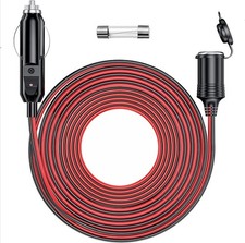 12V/24V Heavy Duty Cigarette Lighter Extension Cord 26.1 Ft, New