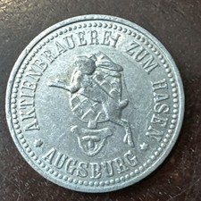 TOKEN Augsburg,  Germany AKTIENBRAUEREI ZUM HASEN GUT FUR 1 LTR. BIER	RABBIT