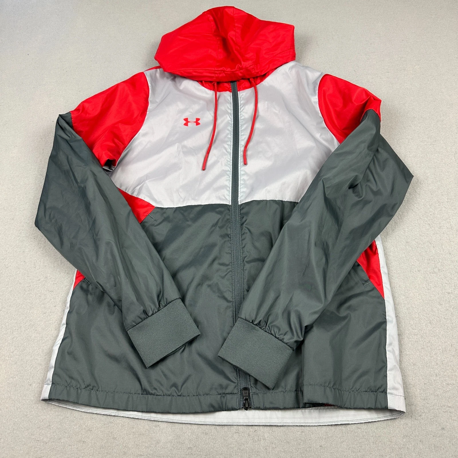 Under Armour Armour Storm Jacket Men Large Gray Hooded Full Zip Windbreaker L
Opens in a new window
