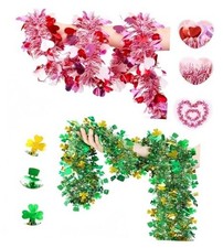2 Pack 33 ft Valentines Heart Tinsel Garland St Patrick's Day Gold Green