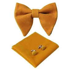  Mens Pretied Bowties Velvet Solid Color Adjustable Oversized Dark Yellow