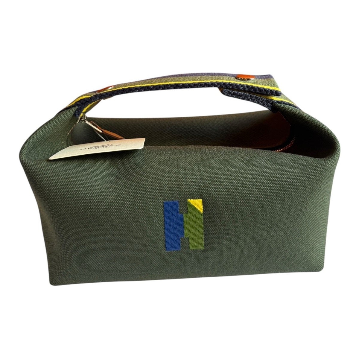 New HERMES Bride a Brac PM Handbag pouch canvas Green Navy
