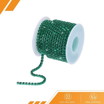 10-Yard 4mm Crystal Rhinestone Diamond Close Chain Trim Green