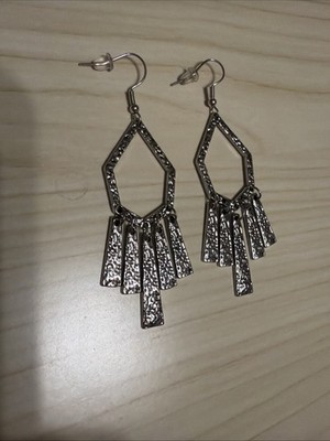 Silver In Color Dangling Beautiful Texture Earrings