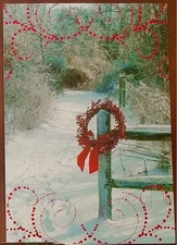 "Red Wreath Greeting", (1) Leanin' Tree Holiday Card, New With (1) Envelope
