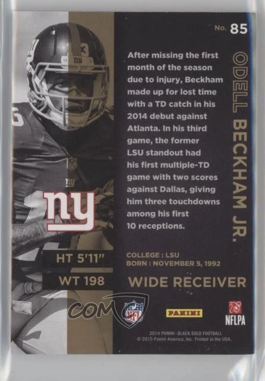 2014 Panini Black Gold /199 Odell Beckham Jr #85 Rookie RC - Image 2 of 2