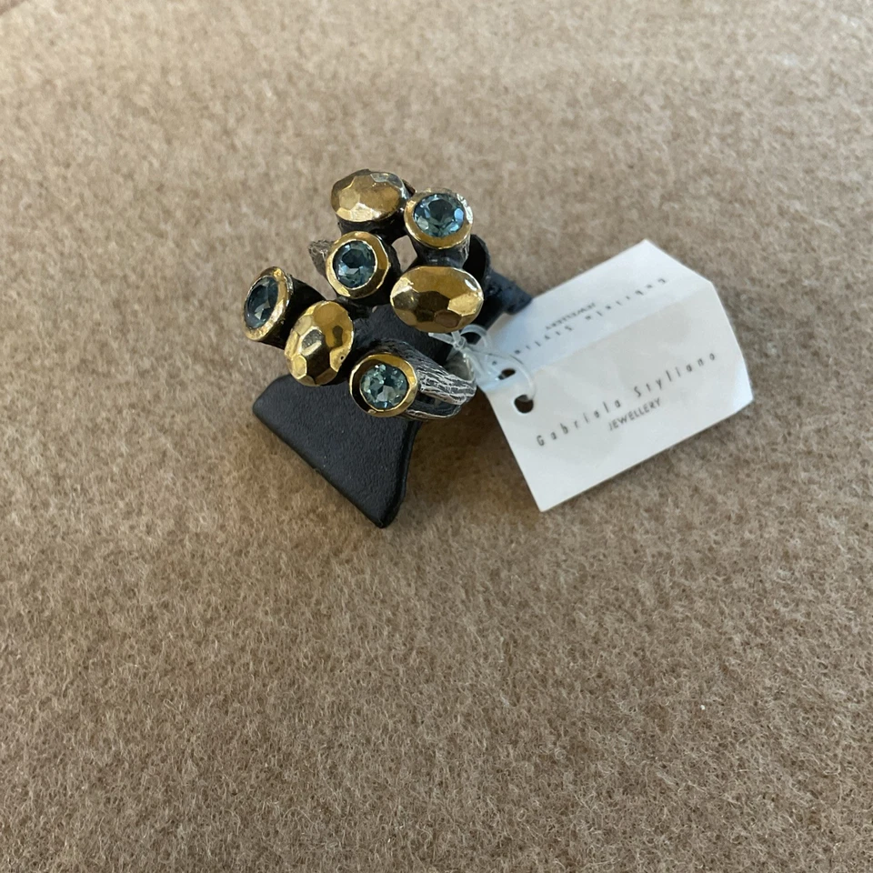 Styliano Jewellery Anello in Argento e Oro con Topazio Azzurro ASP 1314 - Immagine 2 di 3