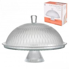 LINEA 30cm Glass Cake Stand with Dome Cover Pedestal for Cakes & Desserts