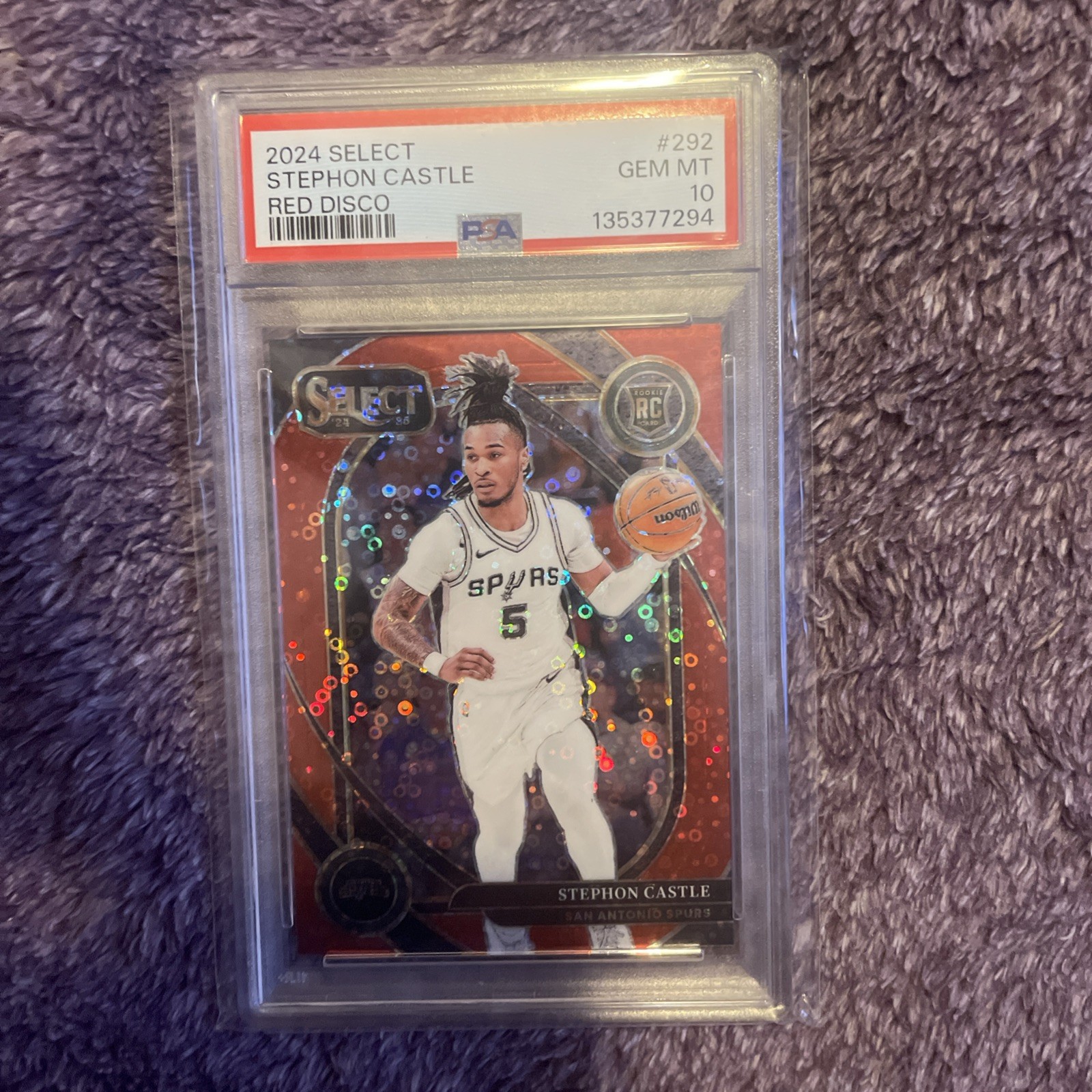 2024 Panini Select Courtside Stephon Castle Red Disco Prizm /49 (RC) PSA 10