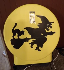 VINTAGE Blow Mold Halloween Flying Witch Black Cat Moon by Sun Hill 21"