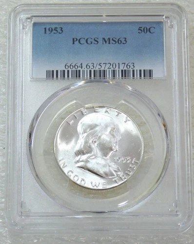 1953 P Franklin Half Dollar PCGS MS63 Frosty White PQ New Holder #V298E