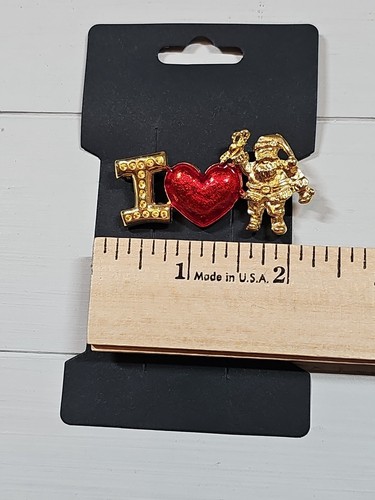 I Love Santa Gold Tone Lapel Hat Tie Pin - Picture 3 of 5