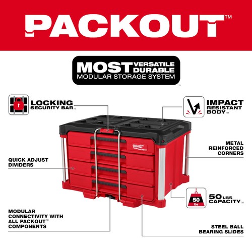 Milwaukee 48-22-8444 PACKOUT Werkzeugkoffer mit 4 Schubladen - Bild 2 von 12