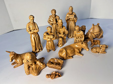 VTG Hand Painted Ceramic 14pc NATIVITY SET 1980  s Sepia tone