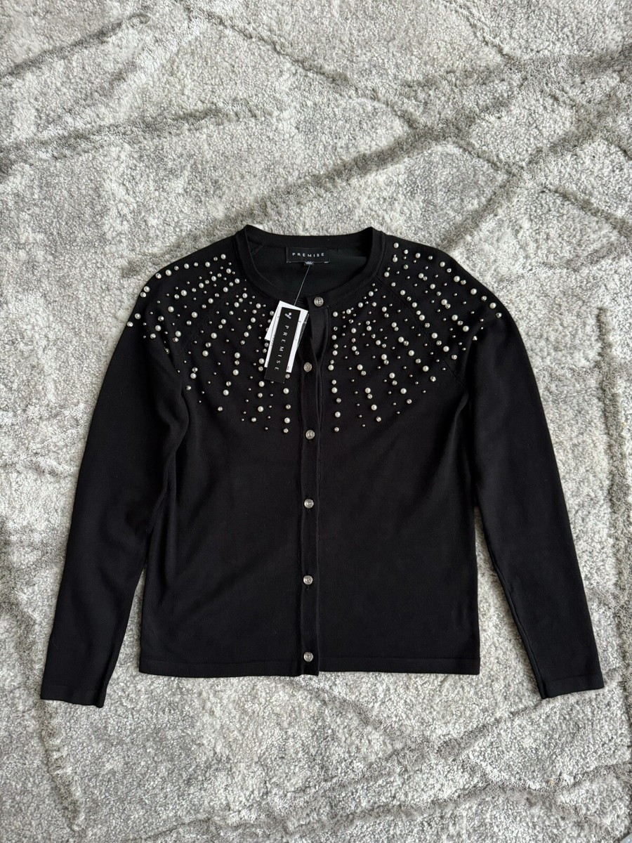 PREMISE Women's XS Cardigan Sweater W/Rhinestone Pearls-NWT