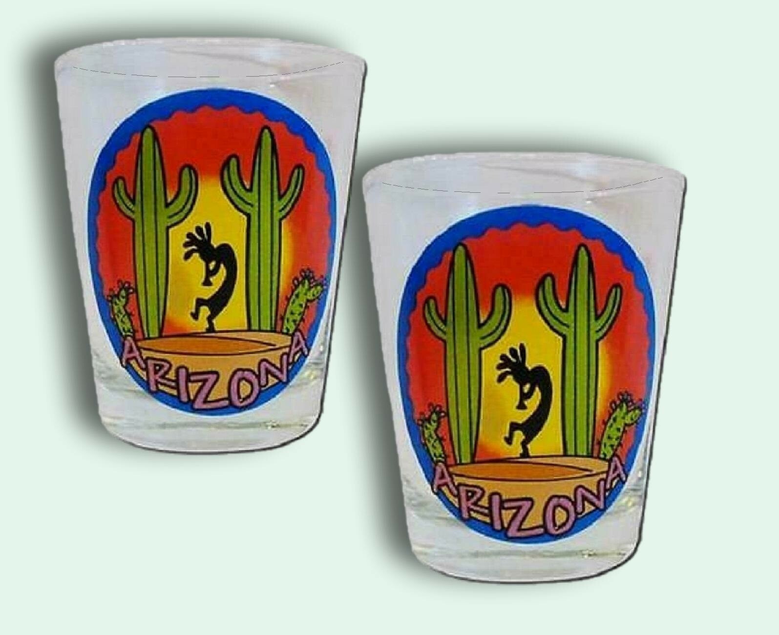 2-PC Arizona Desert Kokopelli Shot Glass Souvenir Collectible Holds 1-1/2 oz.