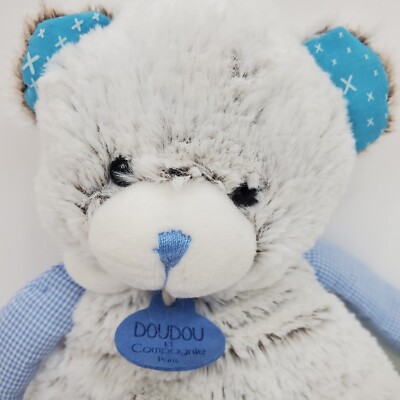 Doudou et Compagnie Paris Teddy Bear Flat heather Gray Plush Lovie Security Toy