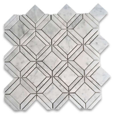 C25A0XH Carrara White Marble Square Ventura Carlyle Geometry Mosaic Tile Honed