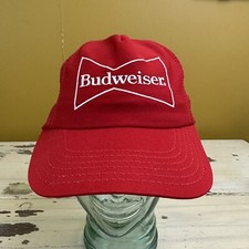BUDWEISER - Vtg 70s-80s MADE in USA Red Mesh Snapback Trucker Bud Beer Hat
