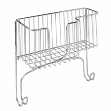 mDesign Metal Wall Mount Ironing Board Holder with Large Storage Basket - Chrome