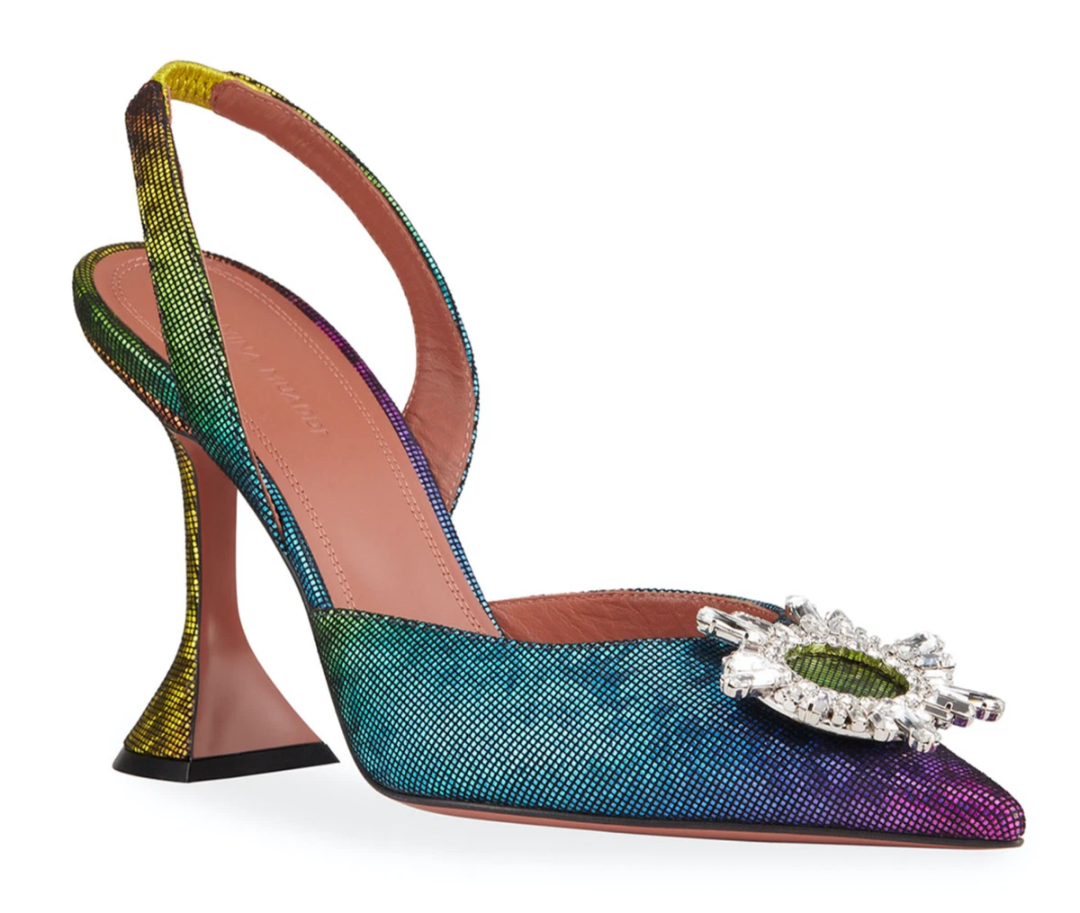 Amina Muaddi 95 Begum Sling Metal Rainbow Crystal Slingback Sandal