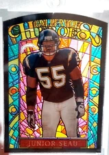 JUNIOR SEAU 1997 Topps Gallery Of Heroes Stained Glass SSP SHORT PRINT RARE!