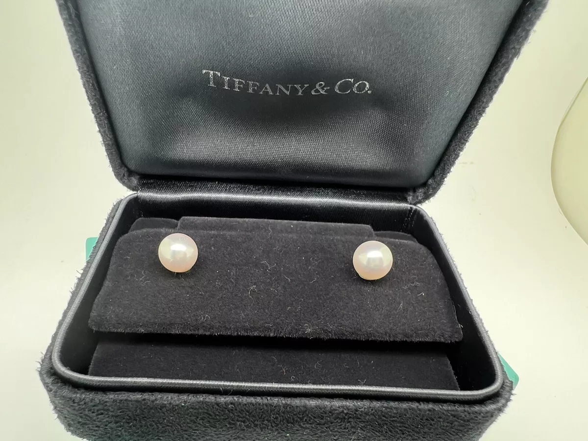 Tiffany Co 18k White Gold Akoya Pearl Stud Earrings 8 mm