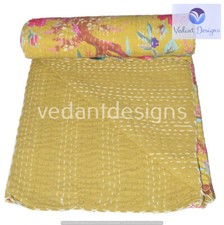 Indian Vintage Quilt Kantha Floral Bedspread Cotton Blanket Ralli Gudari