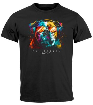 Herren T-Shirt Print California Bulldog Musik Kunst Motiv DJ Fashion Aufdruck