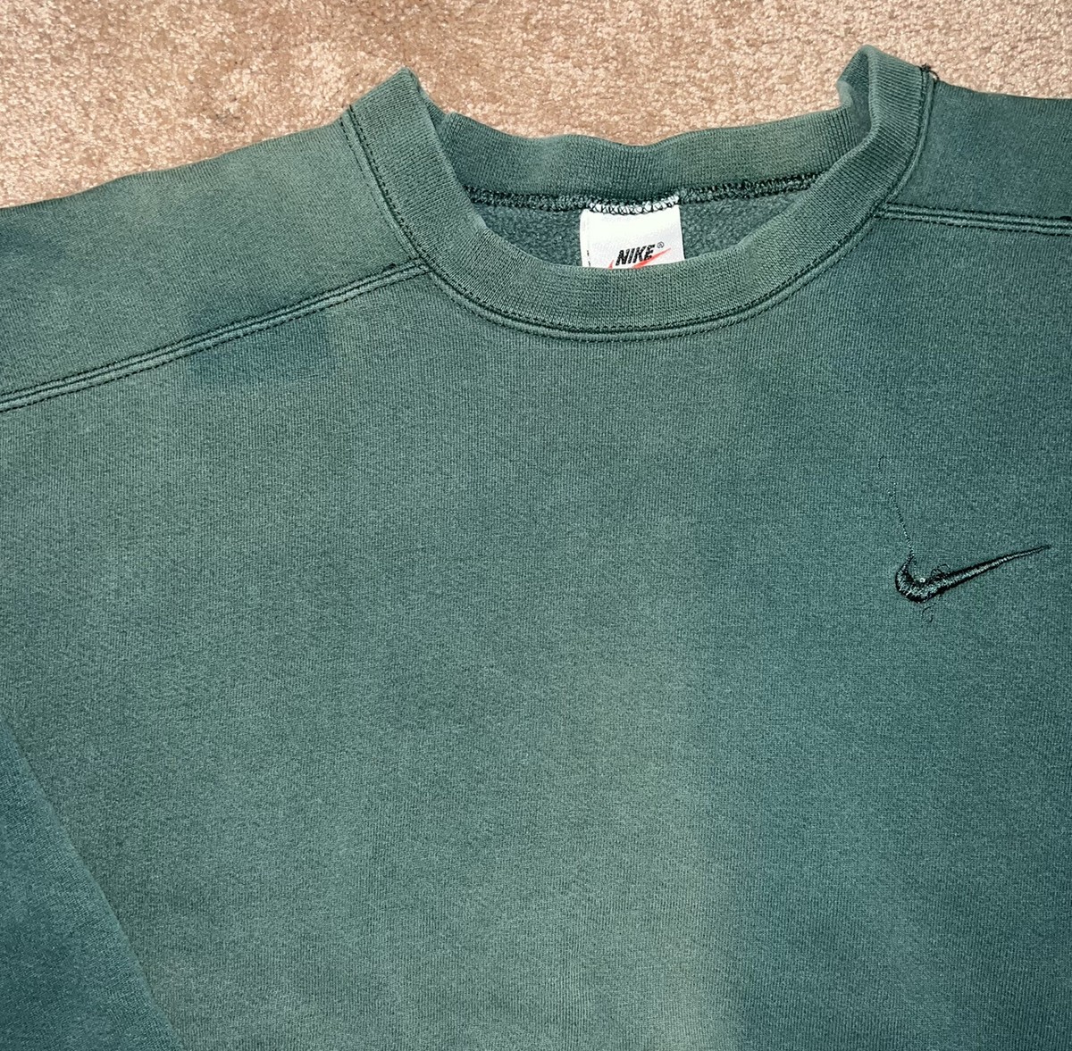 Vtg 90s Nike Crewneck Sweatshirt Tonal Forest Green White