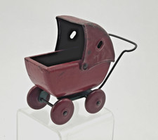 Old WYANDOTTE Tin  Wood RED Toy Doll Stroller, Antique Miniature Buggy Wooden