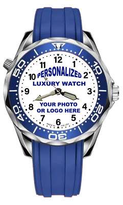 Personalized WATCH custom Logo Pic Photo NEW 42.5mm  Silver Black Blue Red Green