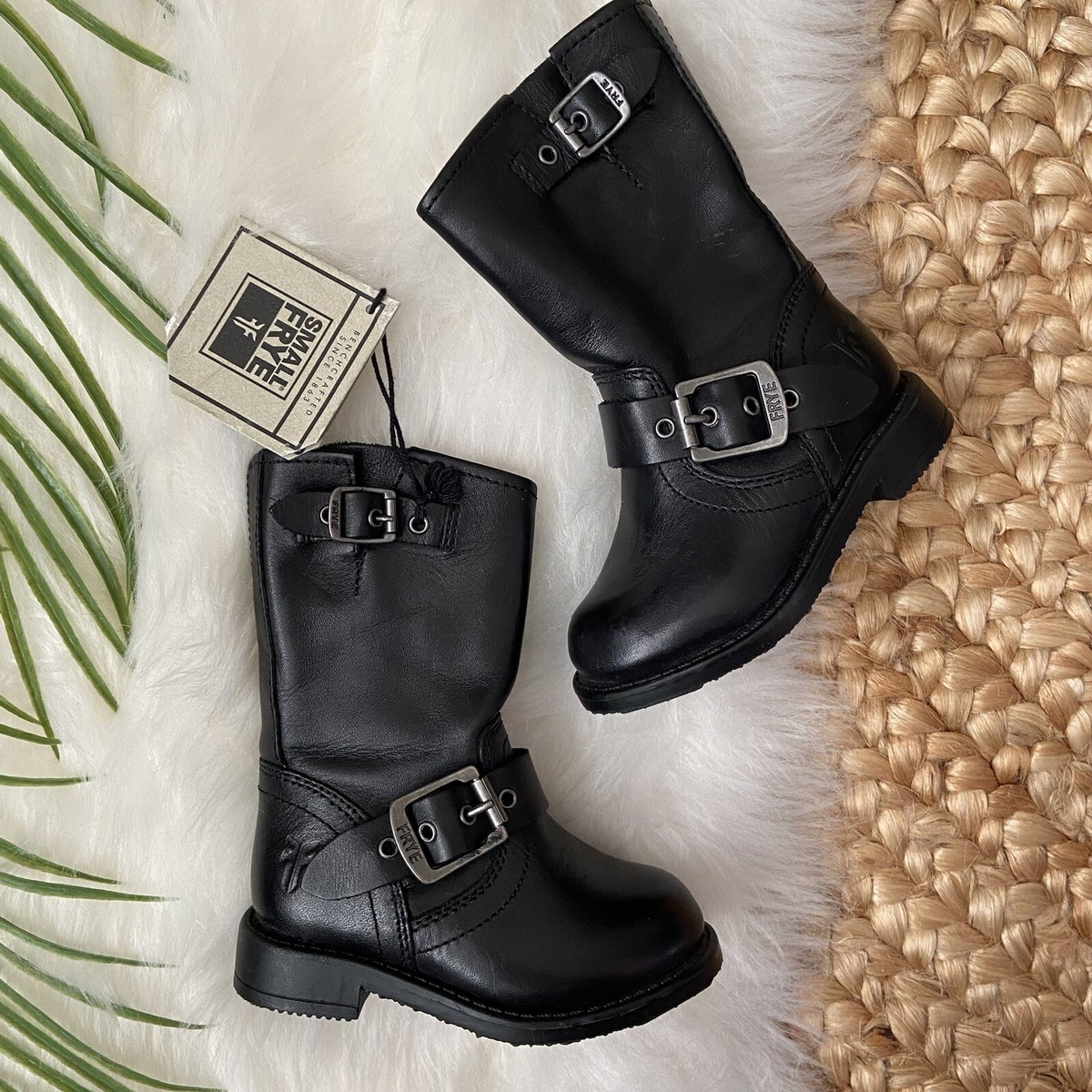 【USA製】FRYE フライ エンジニアブーツ ブラック レザー　バックル付き USA製】FRYE フライ エンジニアブーツ ブラック レザー バックル付き