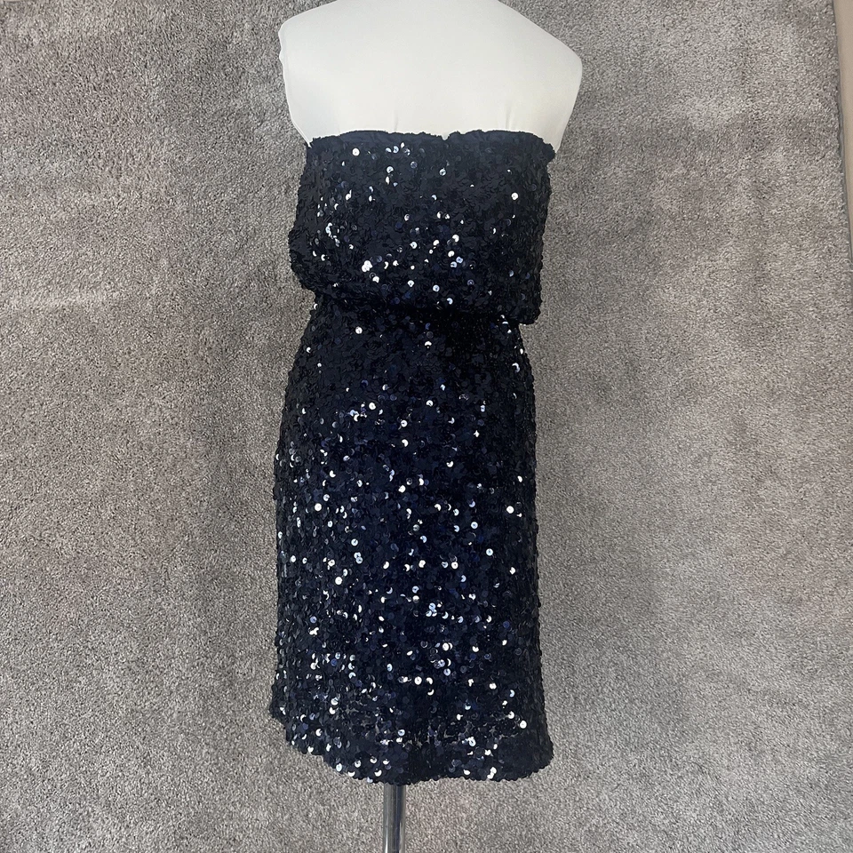 Vestido Tommy Hilfiger Mujer Pequeño Azul Sin Mangas Cintura Elástica Lentejuelas Cremallera Lateral Foto 3 de 4