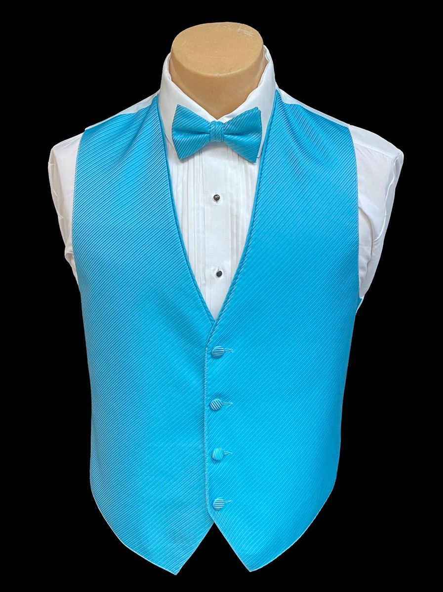 Men's Malibu Blue Tuxedo Vest with Tie Aqua Groom Prom Wedding Party Cruise