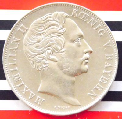GERMAN 2 GULDEN 1855 BAVARIA KING MAXIMILIAN II. Madonna Column Silver Coin RARE