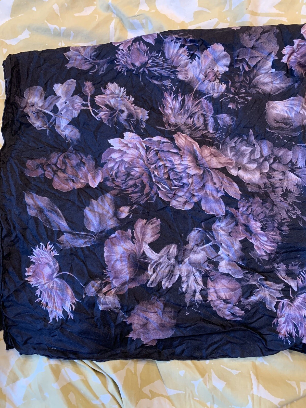 GUCCI RARE ! GRANDE FEMME NOIRE VIOLETTE IMPRIMÉ FLORAL SOIE 100% CUIR CHEVELU
