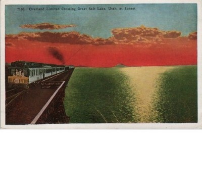 Overland Limited Crossing The Great Salt Lake Utah At Sunset Postcard