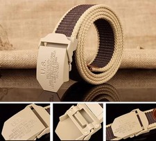 Man Belt Buckle 3D Print Camel US Adjustable Military Waistband Canvas Web Belts