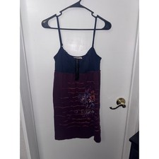 Rewind Womens Cami Dress Medium Navy Purple Floral Zip Front Spaghetti Strap